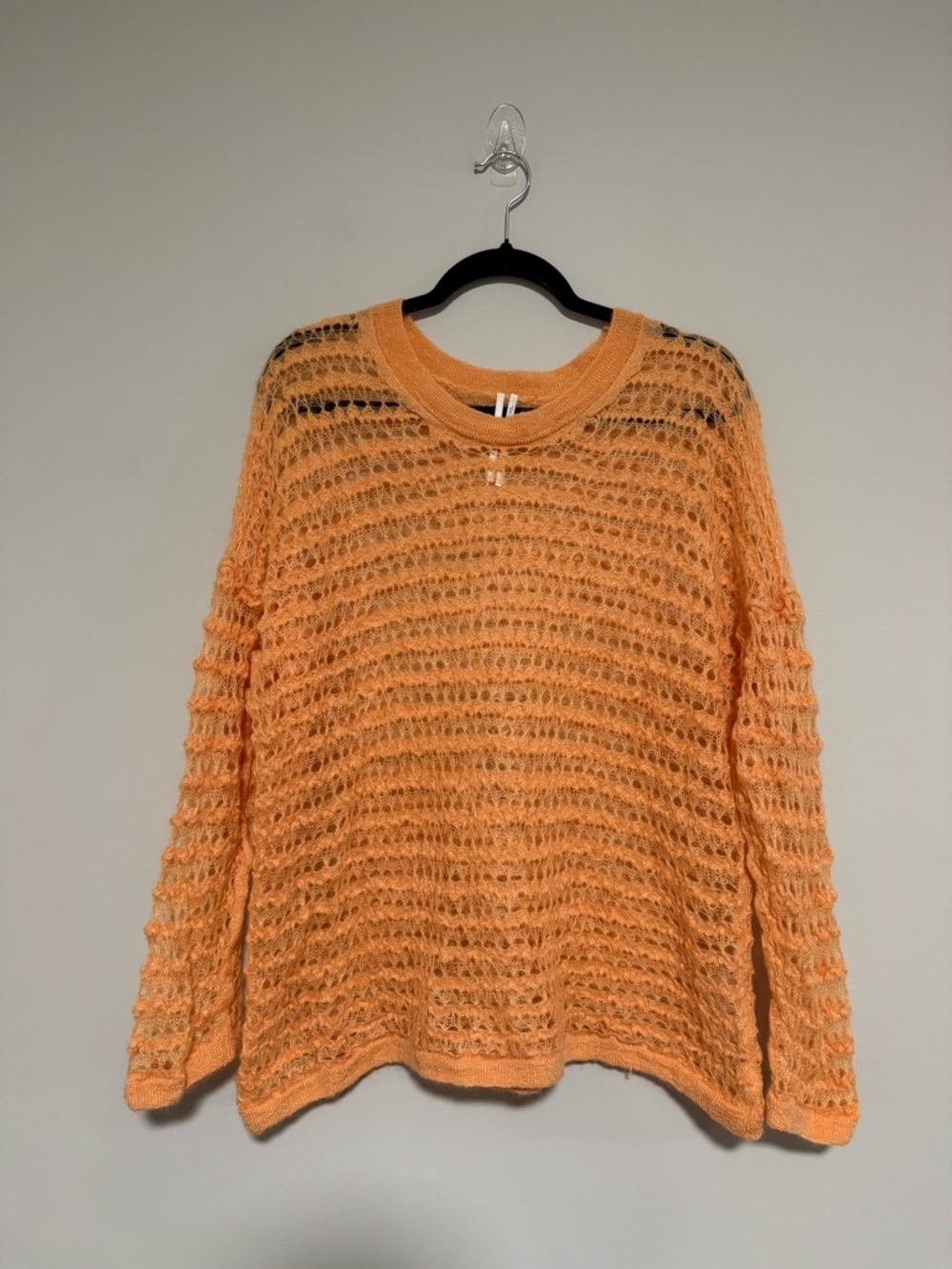 Anthropologie Open Stitch Knit Orange Pullover Sweater Size XL Resort Beach